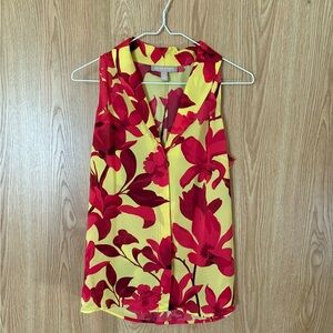 Banana Republic Yellow Red Floral Sleeveless Button Down No-Iron Blouse